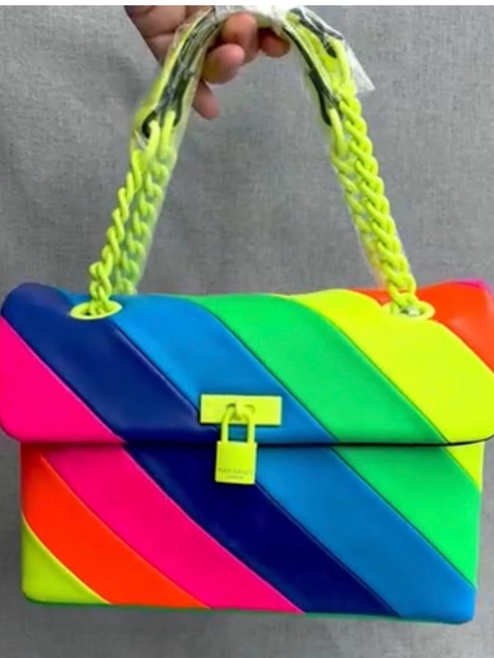 Kurt Geiger Rainbow Striped Leather Clutch - Pink, Orange, Purple, Blue, Green